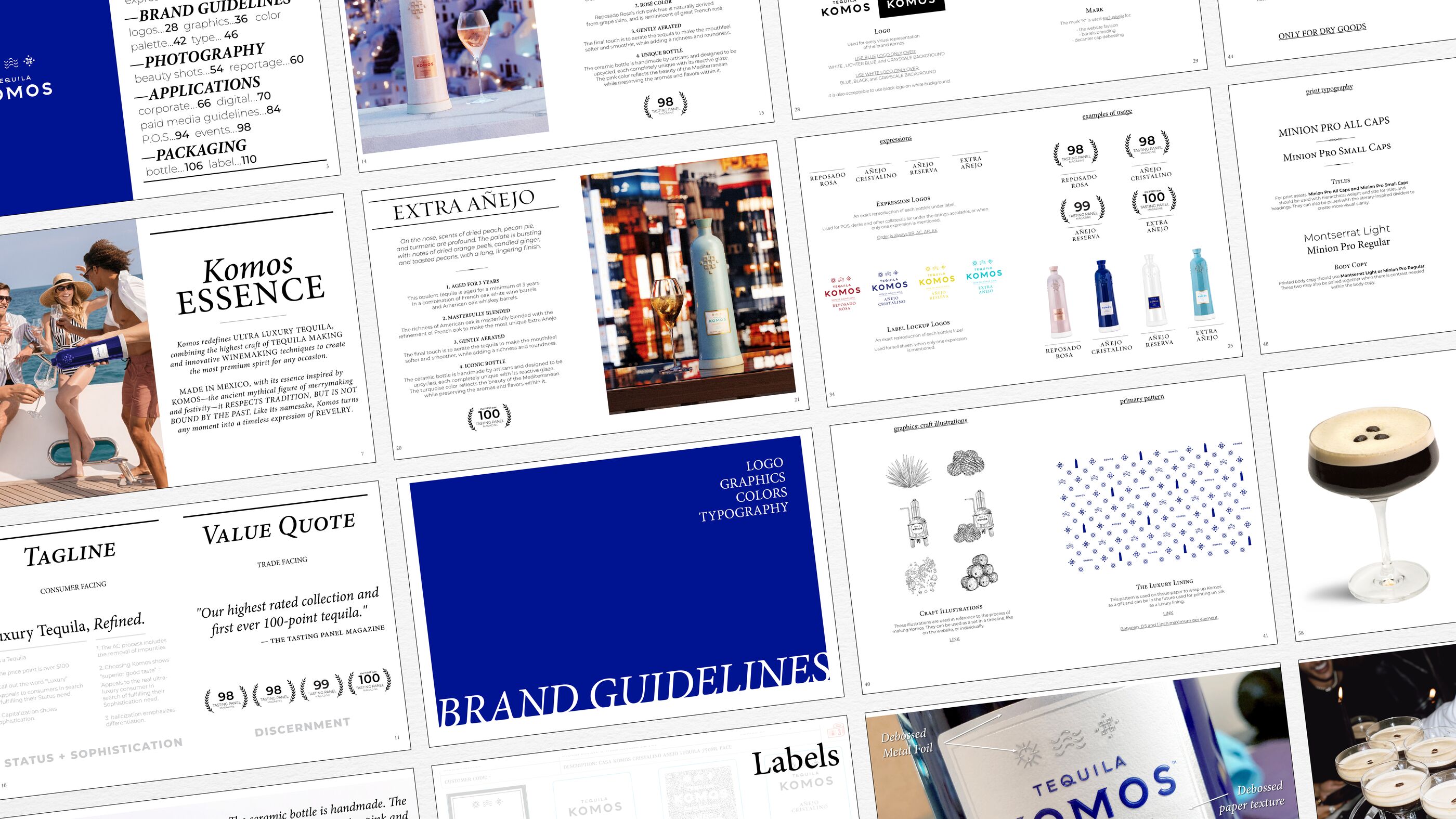 Overview of Komos brand book pages