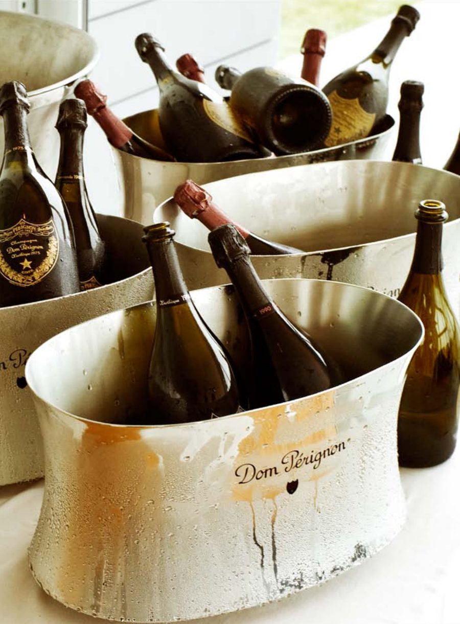 Dom Pérignon bottles in ice buckets